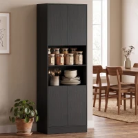HOMCOM 170 cm Kitchen Pantry Cabinet, Freestanding Storage Cabinet with Soft-Close Hinges, Black Wood Effect(m-14)
