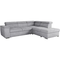 Canapé d'angle convertible réversible - 5 places - DAYTONA - Tissu texturé gris perle - Coffre - 260 x 216 x 94 cm(m-1)