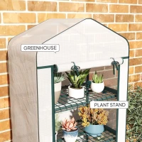 Outsunny 4 Tier Mini Portable Greenhouse Compact Plant Grow Shed Metal Frame PE Cover with Lockable Rolling Wheels, White(m-7)