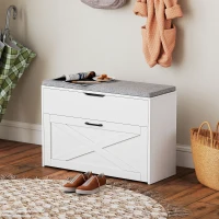 HOMCOM Panca Scarpiera con Cassetto Ribaltabile e Contenitore, Capacità 6 Paia di Scarpe, 80x30x55 cm, Bianco(m-10)