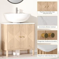 HOMCOM Mueble de lavabo, mueble de baño bajo lavabo estante ajustable encimera efecto mármol 60x30x63cm roble(m-6)
