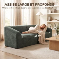 HOMCOM Canapé 3 places en chenille 225 cm, canapé salon rembourré moderne avec assise large, coussin à ressorts, vert foncé(m-6)