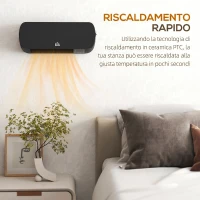HOMCOM Stufa Elettrica Basso Consumo da Parete con Telecomando, Temperatura Regolabile e Timer 12 Ore, Nero(m-7)