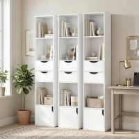 HOMCOM Bibliothèque étagère de rangement avec porte, 2 tiroirs, compartiments ouverts et étagère réglable, 30x24x158cm, blanc(m-9)