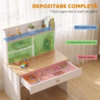 AIYAPLAY Birou pentru Copii, Masă de Studiu cu Bibliotecă și Sertar 3-8 Ani, Alb(m-4)