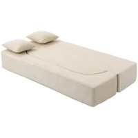 HOMCOM Canapé Convertible 2 Places, Canapé-Lit en Chenille 190cm, Dossier Rabattable, Assise et Accoudoirs Larges, Beige(m-19)