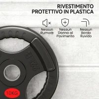 SPORTNOW Set di Dischi Pesi 2x10 kg con Foro da 5 cm e 3 Impugnature, Acciaio con Rivestimento in Plastica, Nero(m-6)