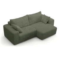 Canapé d'angle convertible réversible - 5 places - BOMBEY - Velours côtelé Vert - 264 x 162 x 85 cm(m-6)