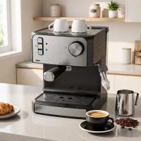 HOMCOM Mașină de espresso, mașină 20 bar cu duză pentru spumă de lapte, rezervor 1,6 L, Negru(m-2)