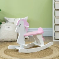 HOMCOM Cavallo a Dondolo per Bambini 1-3 Anni, Cavalluccio a Dondolo in Legno, 68x27x51.5 cm, Rosa e Bianco(m-6)
