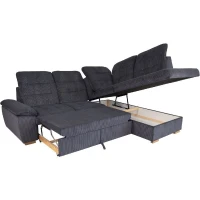 Canapé d'angle convertible - BUNNY - Velours côtelé Anthracite - Coffre - 261 x 212 x 104 cm(m-5)