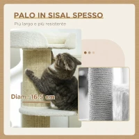 PawHut Tiragraffi per Gatti con Lettino, Rivestimento Peluche e Palo in Sisal, 45x45x91cm, Crema(m-5)