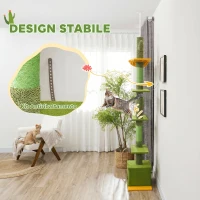PawHut Albero Tiragraffi per Gatti 5 kg a Soffitto Alto 230-275 cm con Amaca, Casetta, Piattaforme, Verde(m-5)