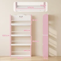 AIYAPLAY 4 Tier Kids Bookshelf, Children Bookcase with Anti-Tip Kit, Toddler Space-Saving Bookcase for Kids Room, Playroom, Pink(m-3)