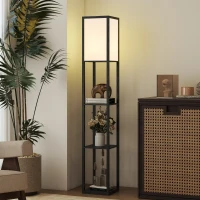 HOMCOM Floor Lamp with Shelves, 3 Layer Column Modern Standing Lamp for Living Room, Bedroom, Office, Bulb not Included, Black(m-10)