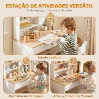 AIYAPLAY Secretária Infantil com Prateleira, 3 Compartimentos e Gaveta – Mesa de Estudo 80x50x100 cm, Branco, 3-8 Anos(m-5)