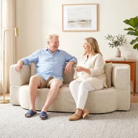 HOMCOM Canapé Convertible 2 Places, Canapé-Lit en Chenille 190cm, Dossier Rabattable, Assise et Accoudoirs Larges, Beige(m-16)