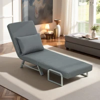 HOMCOM Fauteuil Convertible 1 Place, Fauteuil-Lit Pliable Rembourré en Lin avec Dossier Réglable, Oreiller, Gris Foncé(m-11)