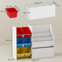 AIYAPLAY Toy Storage Unit, 3-Tier Toy Organiser Shelf with 6 Removable Storage Bins for Bedroom, Nursery, Multicoloured(m-3)