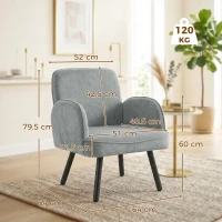 HOMCOM Lounge Chair Velvet Upholstered Armchair with Spring Cushion for Living Room Bedroom Grey(m-3)