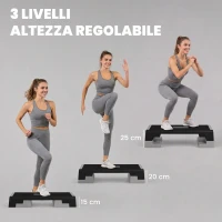 SPORTNOW Stepper ad Altezza Regolabile con Gradini Rimovibili e Fondo Antiscivolo, in ABS, 97x36x15/20/25 cm, Grigio(m-4)