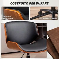 HOMCOM Sedia Scrivania Girevole in Pelle PU, Senza Braccioli con Altezza Regolabile, Stile Moderno di Metà Secolo, Nero(m-5)