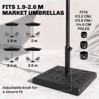 Outsunny 19kg Resin Garden Parasol Base Holder, Square Outdoor Market Umbrella Stand Weight for Poles of Φ32mm, Φ38mm, and Φ48mm, Black(m-4)