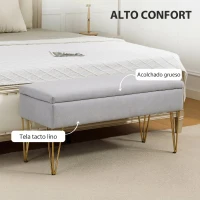 HOMCOM Banco Pie de Cama Tapizado en Lino Sintético con Patas de Acero y Asiento Acolchado Gris Claro(m-4)