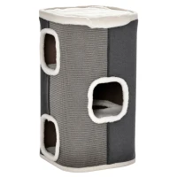 PawHut Tonneau à Gratter pour Chat 3 Niveaux en Peluche et Sisal, 3 Zones, 2 Grands Trous Interconnectés, 40x40x74cm, Gris(m-12)