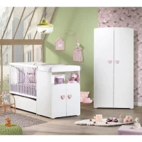 Lit bébé combiné évolutif - BABY PRICE - Basic - Blanc - Bouton coeur rose -60 x 120 cm(m-1)