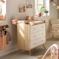 Chambre bébé trio - Lit 120 x 60 cm + Commode 3 tiroirs + Armoire 2 portes - Access - Bois/Blanc - SAUTHON(m-3)