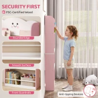 AIYAPLAY 4 Tier Kids Bookshelf, Children Bookcase with Anti-Tip Kit, Toddler Space-Saving Bookcase for Kids Room, Playroom, Pink(m-5)