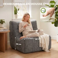 HOMCOM Canapé Paresseux Chaise de Sol à Silhouette Papillon avec Poches Latérales, sans Assemblage, 80x90x76cm, Gris Châtaigne(m-5)