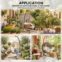 Outsunny Hanging Egg Chair Stand Only, Hammock Chair C-Stand with Hanging Chain, Black(m-6)