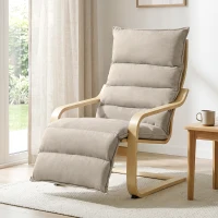 HOMCOM Curved Wooden Accent Chair, Armchair with Adjustable Footrest, Light Brown(m-14)