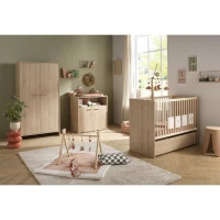 Chambre bébé trio - Lit 120 x 60 cm + Commode + Armoire 2 portes - Adele - Hetre/creme - SAUTHON(m-1)