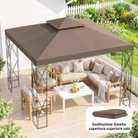 Outsunny Tetto di Ricambio per Gazebo 3x3m a 2 Livelli e Resistente ai Raggi UV, Caffè(m-8)