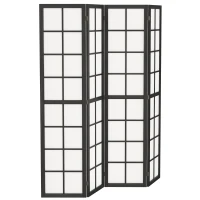 HOMCOM Paravento da Interno a 4 Pannelli Pieghevole in Legno e Tessuto, 160x170 cm, Nero e Bianco(m-11)