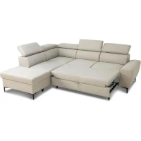 Canapé d'angle convertible réversible avec coffre - 5 places - KASIMIR - Tissu beige - 258 x 79/98 x 219 cm(m-3)