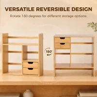 HOMCOM Organizator de Birou cu 2 Sertare și Rafturi pentru Documente, Bambus, 48x19,5x 46 cm, Culoare Lemn(m-6)