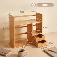 HOMCOM Organizator de Birou cu 2 Sertare și Rafturi pentru Documente, Bambus, 48x19,5x 46 cm, Culoare Lemn(m-3)