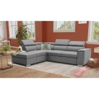 Canapé d'angle convertible réversible avec coffre - 5 places - DAYTONA - Tissu gris - 260 x 77 / 94 x 216 cm(m-2)