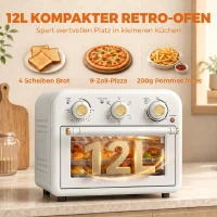 HOMCOM Heißluftfritteuse 12 Liter Mini Backofen mit Umluft, 5 Programmen, Backblech und Frittierkorb, 1200 W, Spülmaschinenfest(m-4)