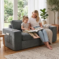 HOMCOM Canapé 2 Places en Chenille, Canapé de Salon 156 cm, Assise et Accoudoirs Larges Rembourrées, 2 Oreillers, Gris(m-10)