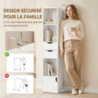 HOMCOM Bibliothèque étagère de rangement avec porte, 2 tiroirs, compartiments ouverts et étagère réglable, 30x24x158cm, blanc(m-7)