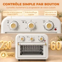 HOMCOM Four Friteuse à Air Chaud 12L, Four à Air Chaud Convection 1200 W avec Plaque de Cuisson, Panier de Friture, Crème(m-6)