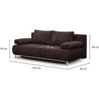 Canapé convertible - 3 places - MIKA - Velours côtelé marron foncé - Coffre de rangement - L 192 x H 84 x P 93 cm(m-3)