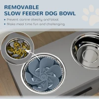 PawHut Raised Dog Bowl with Slow Feeder, Two Stainless Steel Dog Bowls, Drawer, for Large and Extra Large Dogs, Grey(m-4)