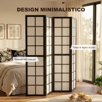 HOMCOM Paravento da Interno a 4 Pannelli Pieghevole in Legno e Tessuto, 160x170 cm, Nero e Bianco(m-4)