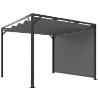 Outsunny Gazebo Pergolă Retractabilă 3x3 m cu Tendă Rulantă și Orificii de Drenaj, din Oțel și Poliester Gri Închis(m-1)
